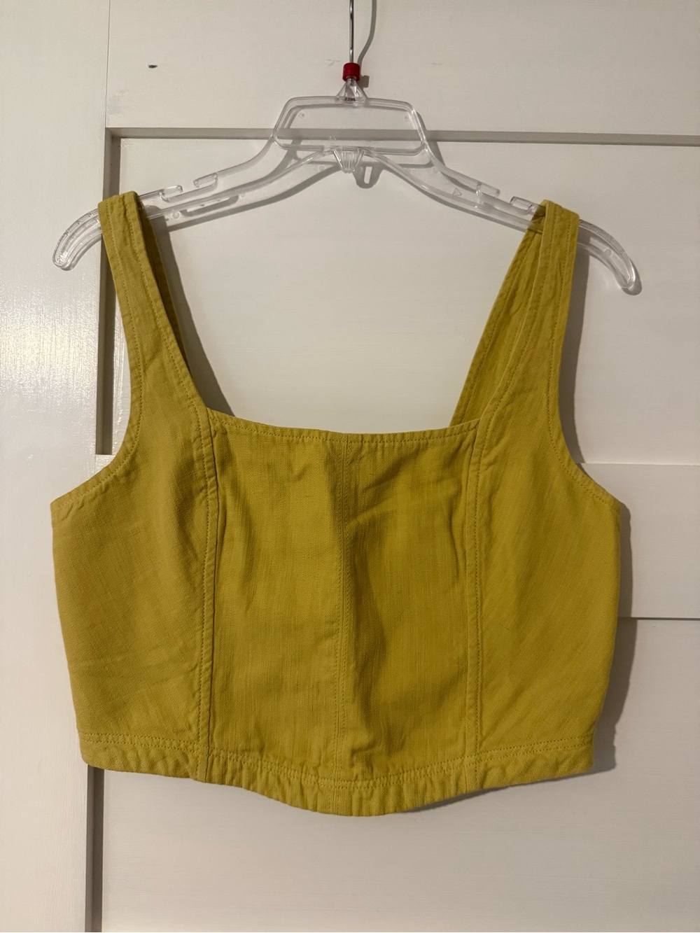 PILCRO Chartreuse Cropped Corset Tank Top Smocked Back NTW Sz S